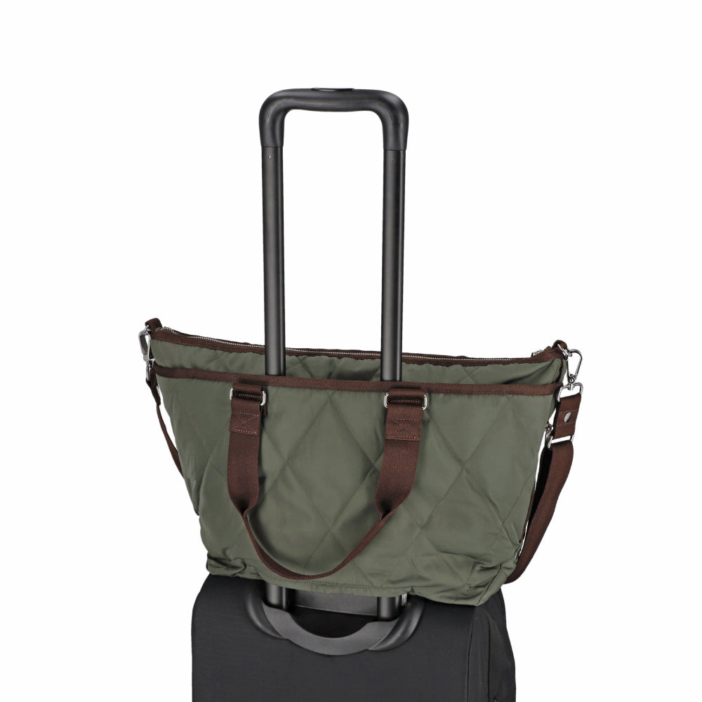QUILT ZIP TOTE 壓紋拉鍊托特包 - 橄欖綠菱格壓紋