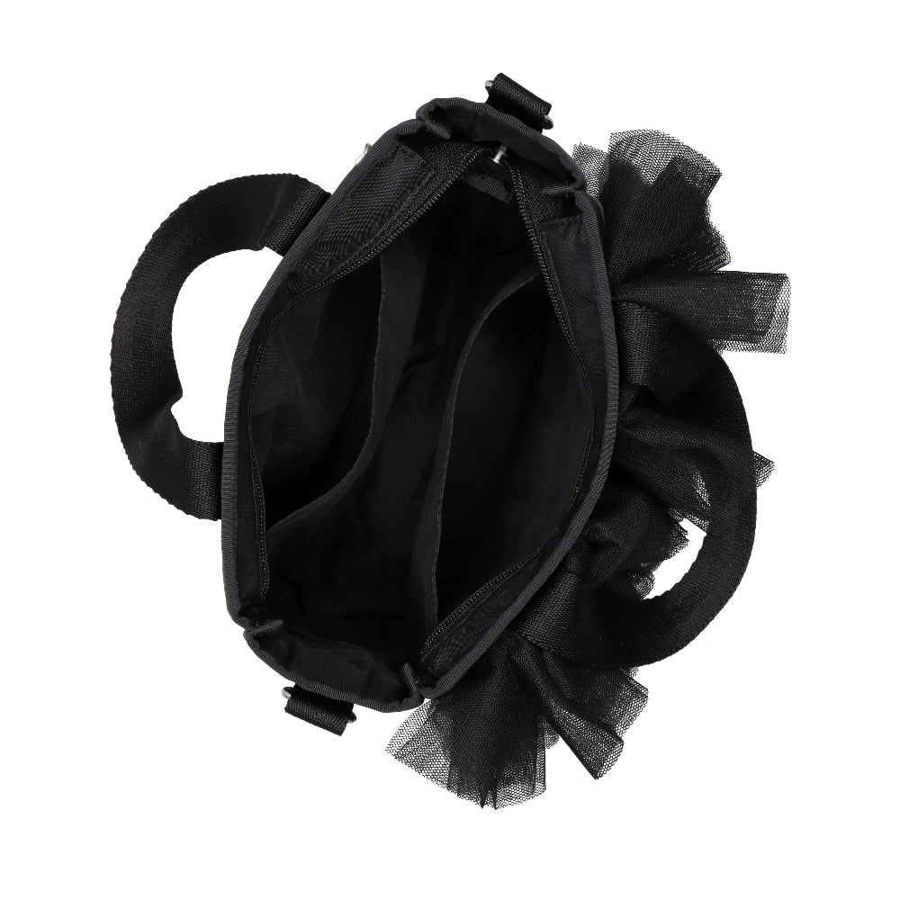 RUFFLE MINI N/S TOTE 迷你直式托特包 - 黑蕾絲荷葉滾邊