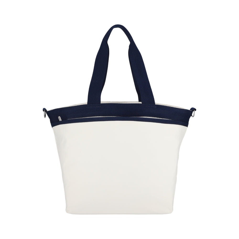 LG BUCKET TOTE 大型手提斜背兩用方形包 - 糖霜白/海軍藍撞色