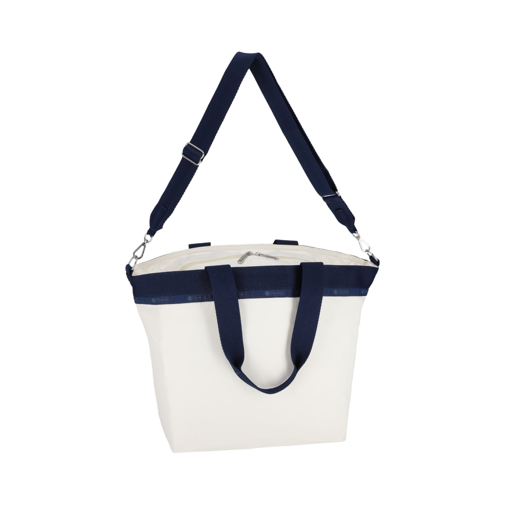 LG BUCKET TOTE 大型手提斜背兩用方形包 - 糖霜白/海軍藍撞色