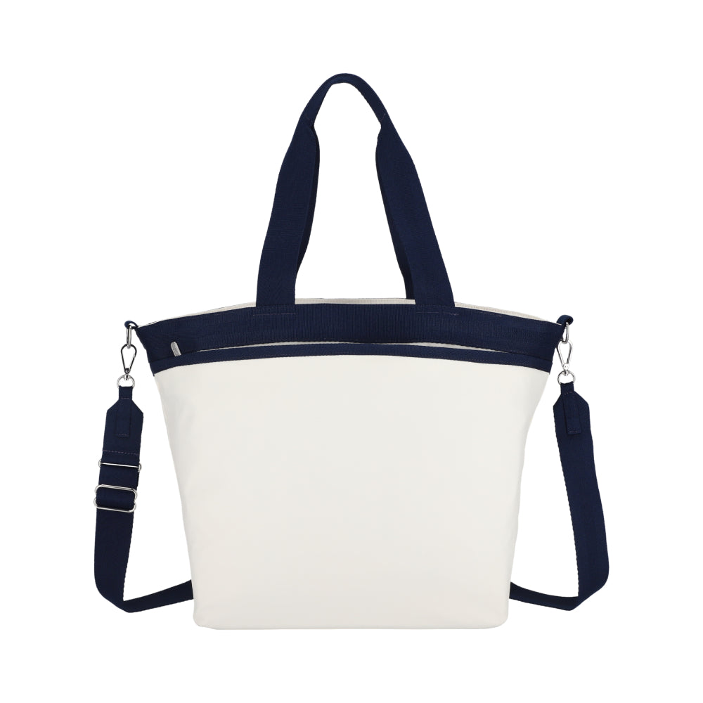 LG BUCKET TOTE 大型手提斜背兩用方形包 - 糖霜白/海軍藍撞色