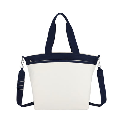 LG BUCKET TOTE 大型手提斜背兩用方形包 - 糖霜白/海軍藍撞色