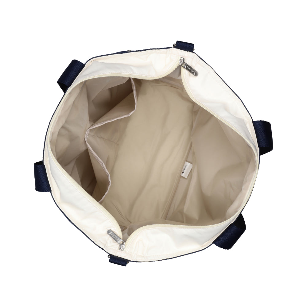 LG BUCKET TOTE 大型手提斜背兩用方形包 - 糖霜白/海軍藍撞色