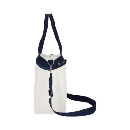 LG BUCKET TOTE 大型手提斜背兩用方形包 - 糖霜白/海軍藍撞色