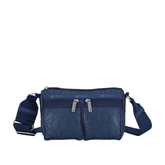 E/W DOUBLE POCKET BAG 雙口袋肩背包 - 海軍藍壓紋