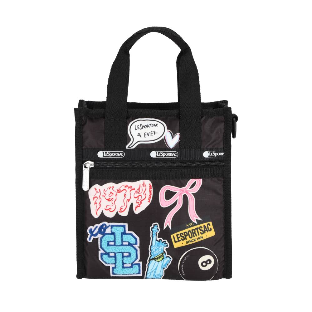 PW MINI N/S TOTE 迷你斜背手提兩用包 - 魅力黑拼布貼紙