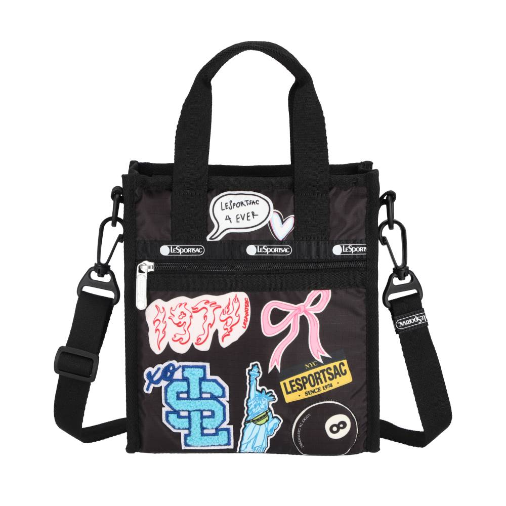 PW MINI N/S TOTE 迷你斜背手提兩用包 - 魅力黑拼布貼紙