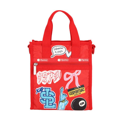 PW MINI N/S TOTE 迷你斜背手提兩用包 - 火焰紅拼布貼紙