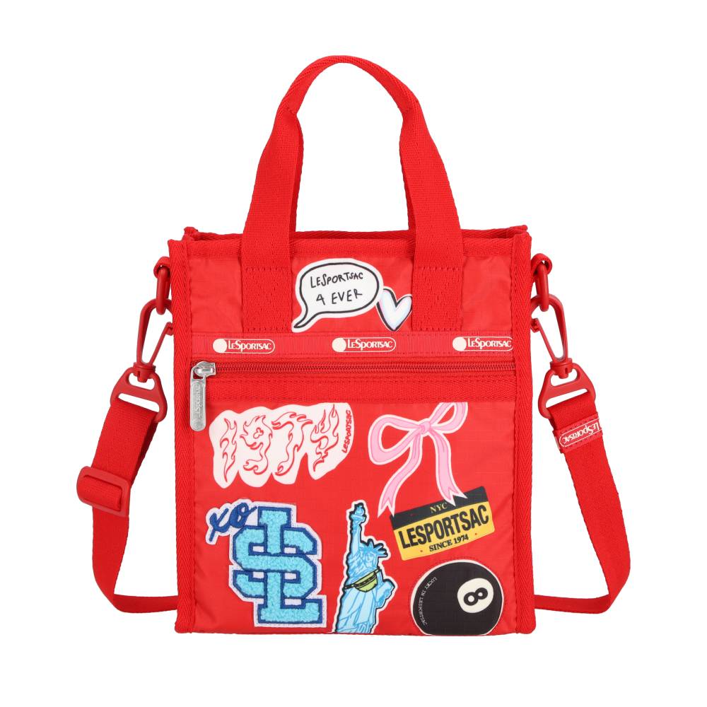 PW MINI N/S TOTE 迷你斜背手提兩用包 - 火焰紅拼布貼紙