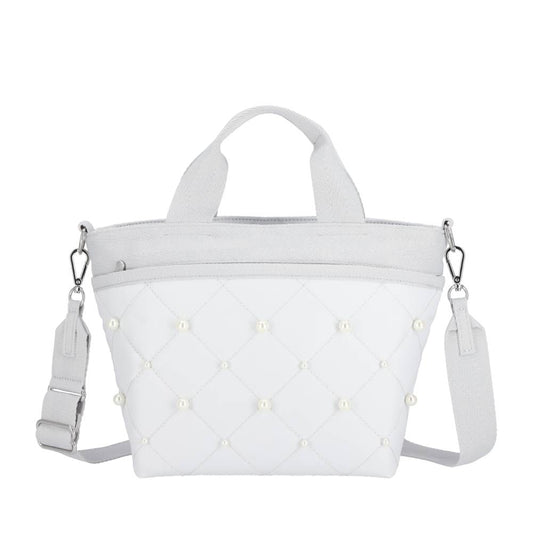 SM BUCKET TOTE W PEARLS 小型手提斜背兩用方形包 - 霧灰珍珠