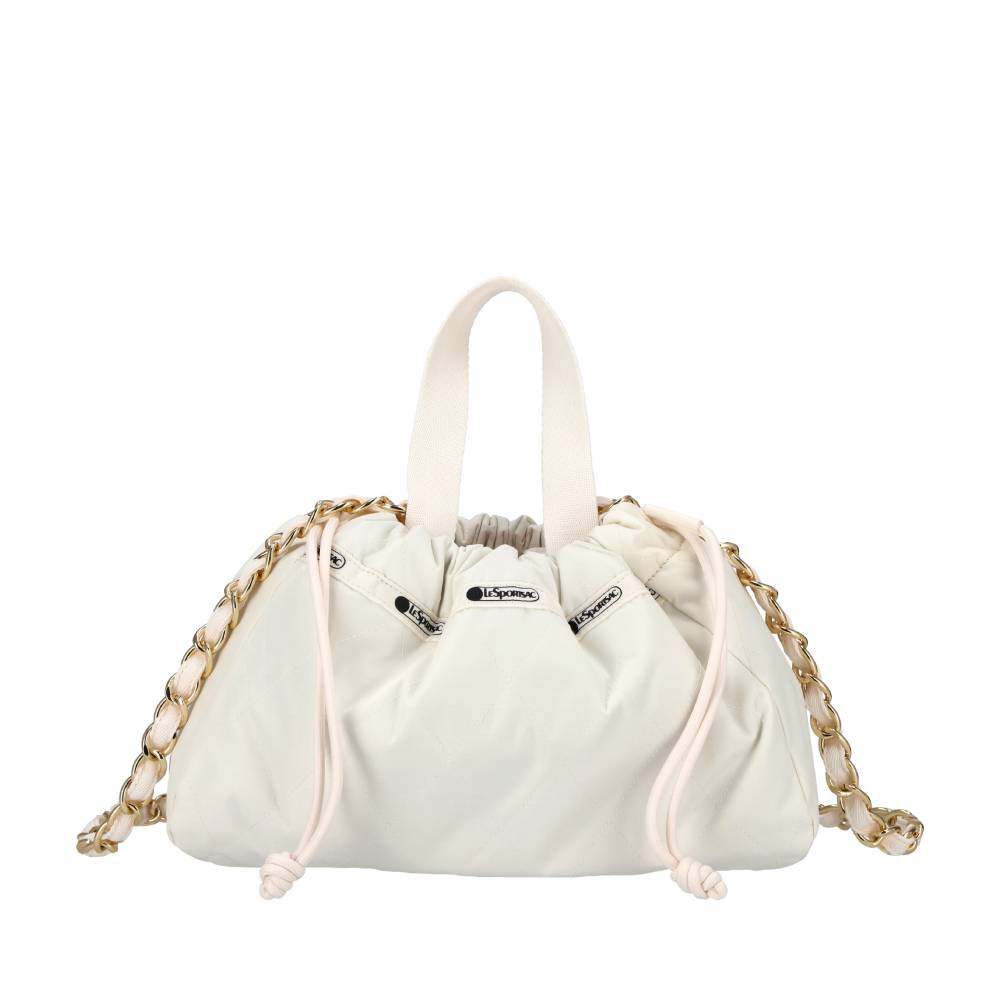 CHAIN E/W DRAWSTRING BAG 鍊帶抽繩兩用包 - 月光絎縫鍊飾