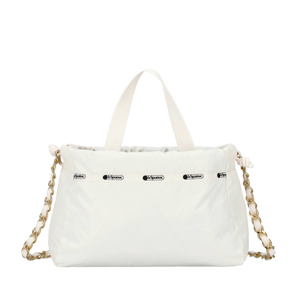 CHAIN E/W DRAWSTRING BAG 鍊帶抽繩兩用包 - 月光絎縫鍊飾