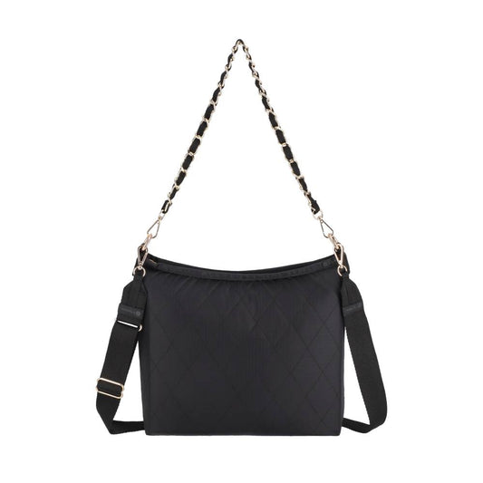 CHAIN MEDIUM ZIP SHOULDER 鏈帶肩背手提兩用包 - 午夜絎縫鍊飾