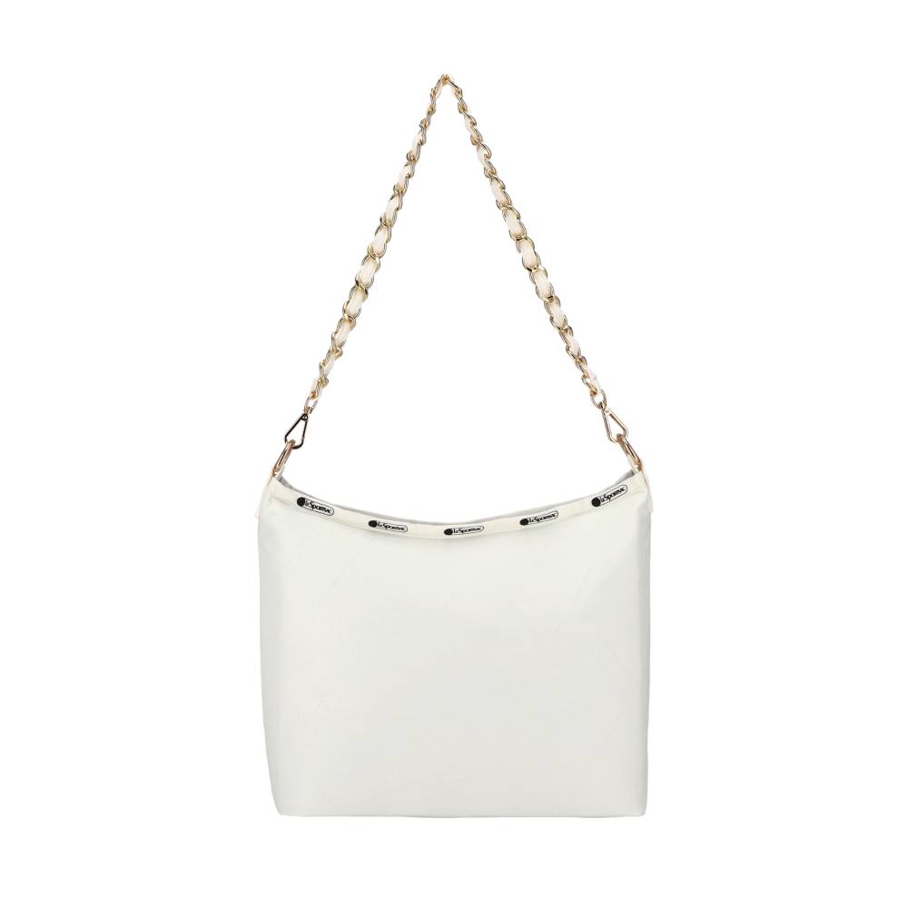 CHAIN MEDIUM ZIP SHOULDER 鏈帶肩背手提兩用包 - 月光絎縫鍊飾