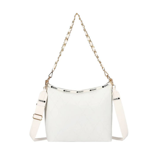 CHAIN MEDIUM ZIP SHOULDER 鏈帶肩背手提兩用包 - 月光絎縫鍊飾