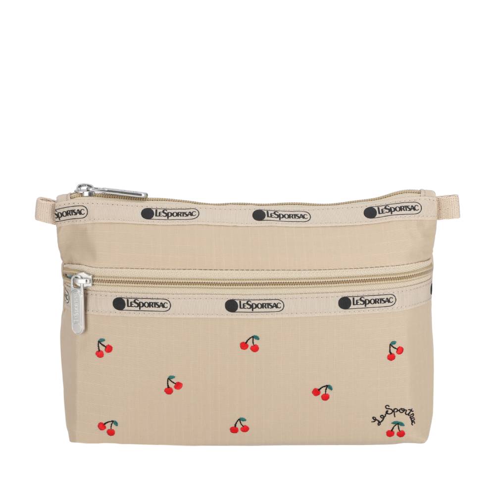 COSMETIC CLUTCH 雙層拉鍊化妝包 - 櫻桃刺繡