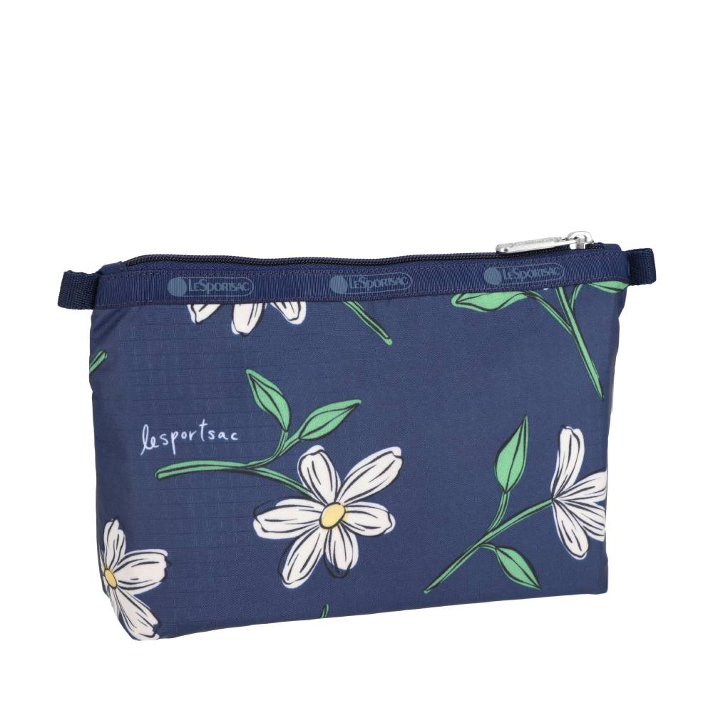 COSMETIC CLUTCH 雙層拉鍊化妝包 - 夜藍花卉