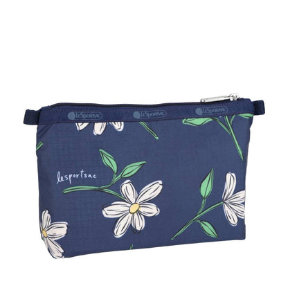 COSMETIC CLUTCH 雙層拉鍊化妝包 - 夜藍花卉