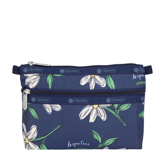 COSMETIC CLUTCH 雙層拉鍊化妝包 - 夜藍花卉