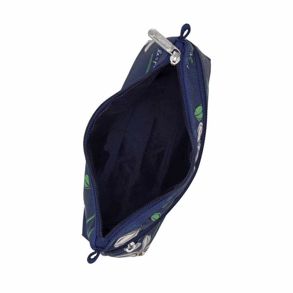 COSMETIC CLUTCH 雙層拉鍊化妝包 - 夜藍花卉