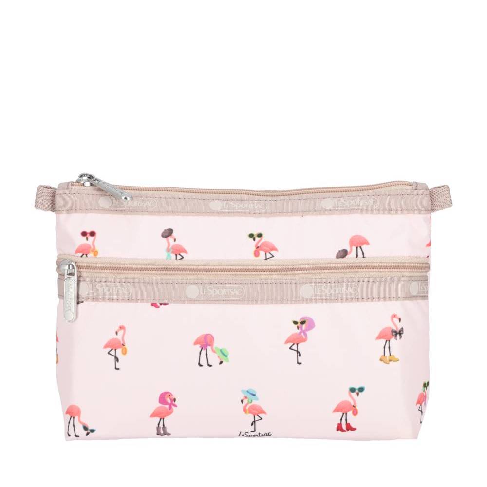 COSMETIC CLUTCH 雙層拉鍊化妝包 - 紅鶴派對