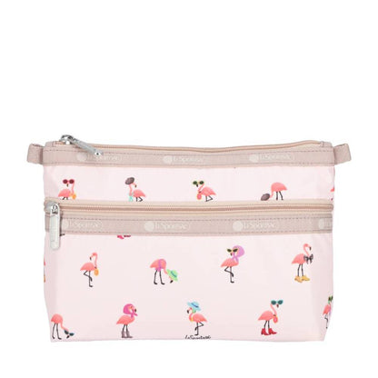COSMETIC CLUTCH 雙層拉鍊化妝包 - 紅鶴派對