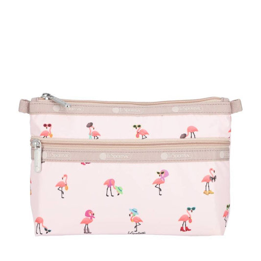 COSMETIC CLUTCH 雙層拉鍊化妝包 - 紅鶴派對