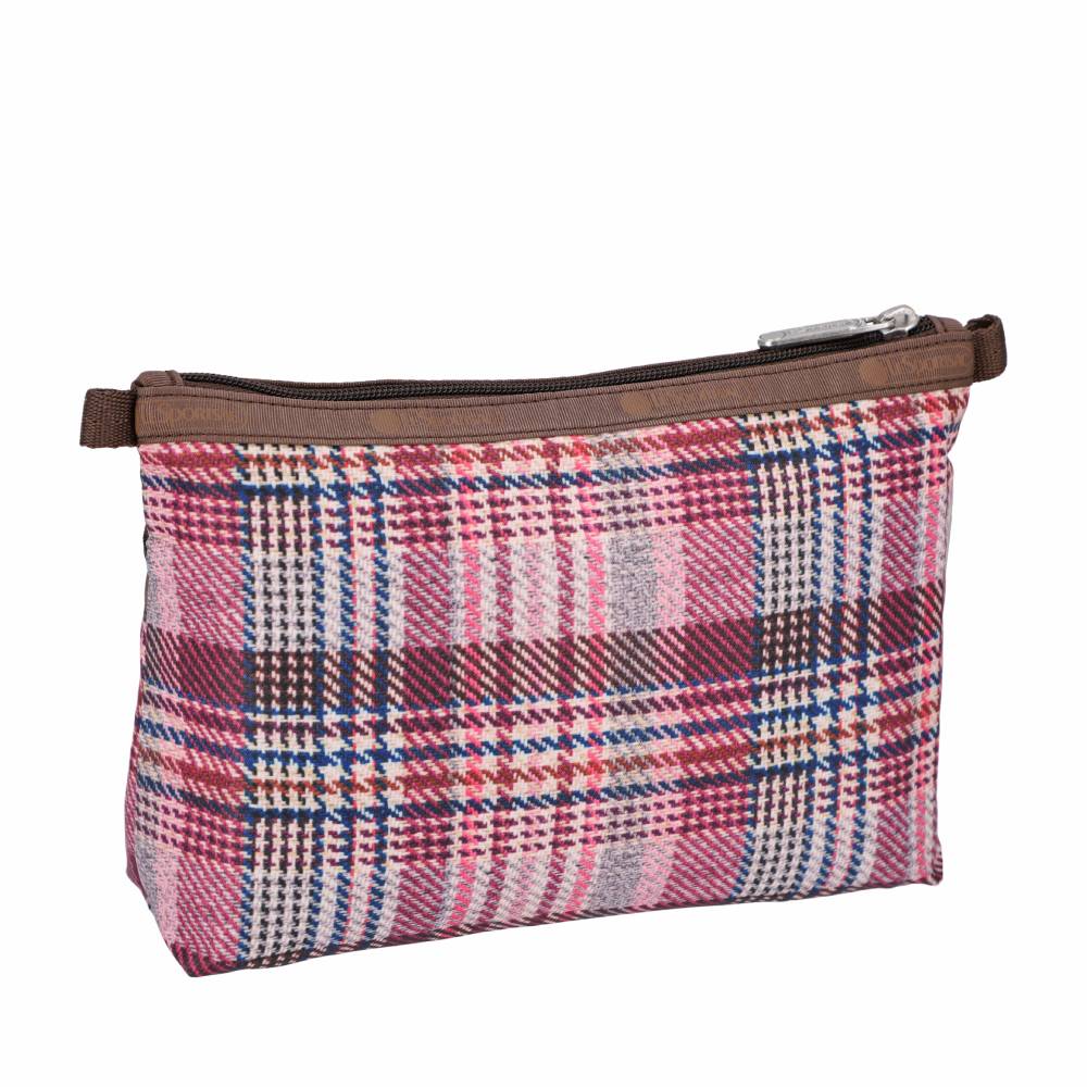 COSMETIC CLUTCH 雙層拉鍊化妝包 - 粉紅格紋