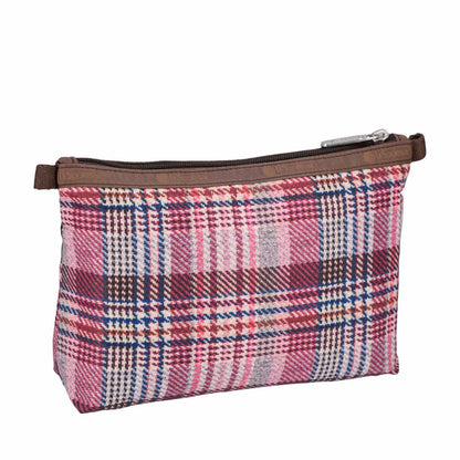 COSMETIC CLUTCH 雙層拉鍊化妝包 - 粉紅格紋