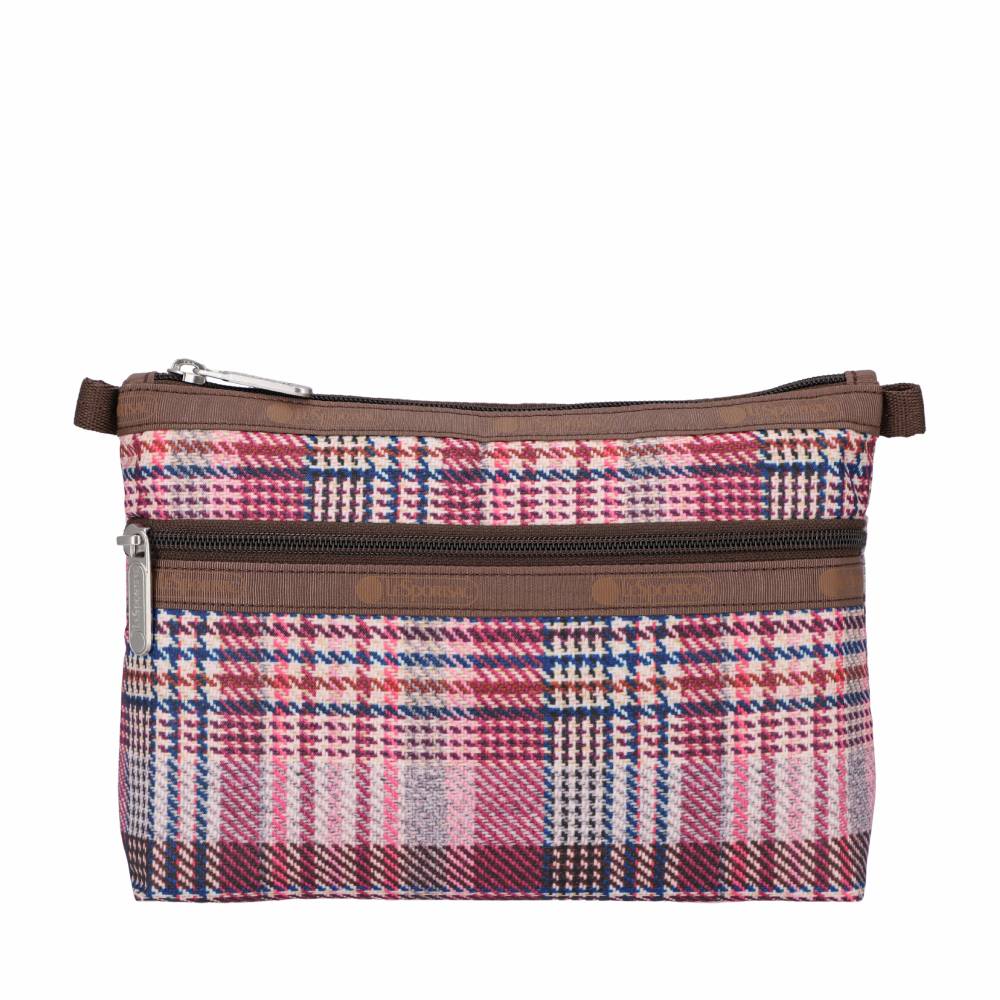 COSMETIC CLUTCH 雙層拉鍊化妝包 - 粉紅格紋