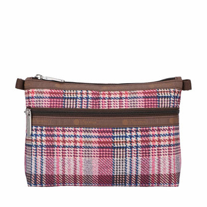 COSMETIC CLUTCH 雙層拉鍊化妝包 - 粉紅格紋