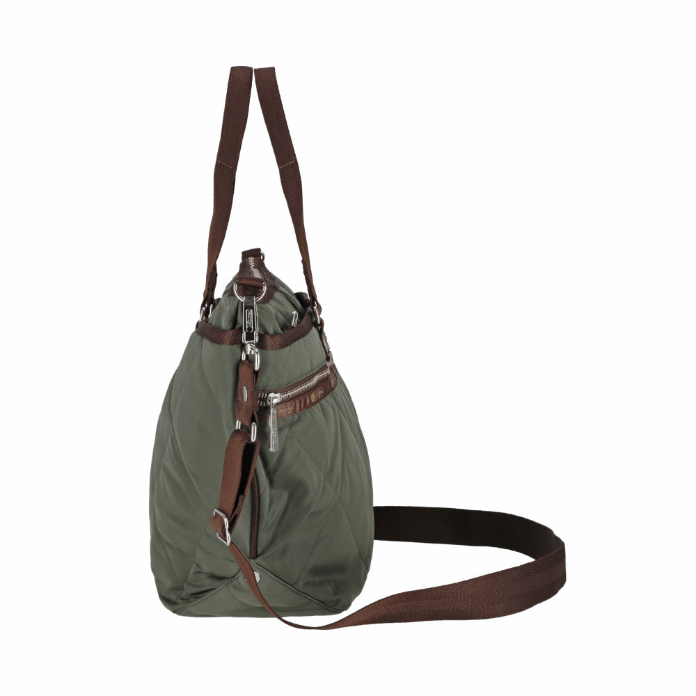 QUILT ZIP TOTE 壓紋拉鍊托特包 - 橄欖綠菱格壓紋