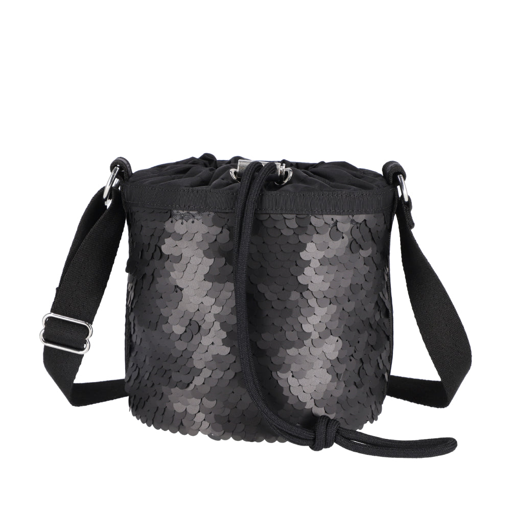 SEQUIN DRAWSTRING BAG 亮片束口水桶斜背包 - 霧黑亮片