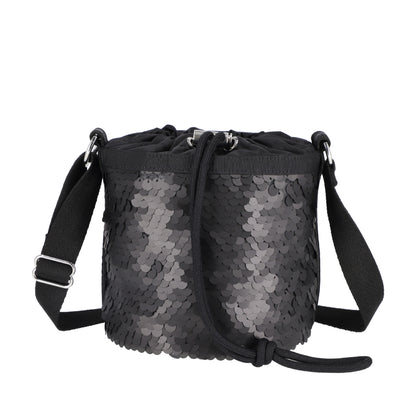 SEQUIN DRAWSTRING BAG 亮片束口水桶斜背包 - 霧黑亮片