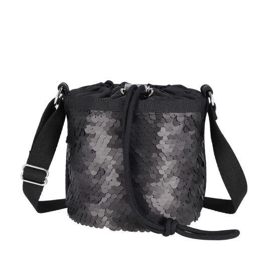 SEQUIN DRAWSTRING BAG 亮片束口水桶斜背包 - 霧黑亮片