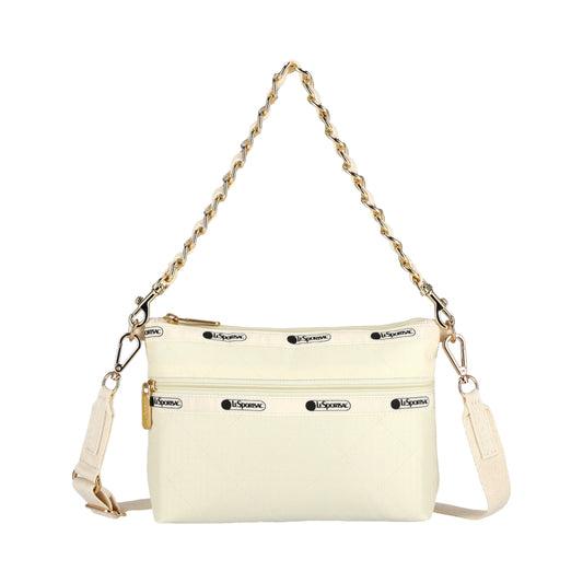 CHAIN COSMETIC CLUTCH 鏈袋化妝隨身包 - 沙丘白菱格壓紋