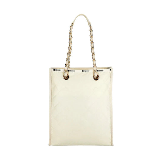 CHAIN N/S TOTE 鍊帶菱格托特包 - 沙丘白菱格壓紋