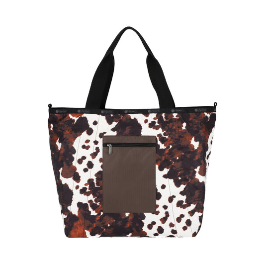 LG REVERSIBLE PKT TOTE 大型雙面托特包 - LOGO  摩卡棕 / 乳牛斑紋