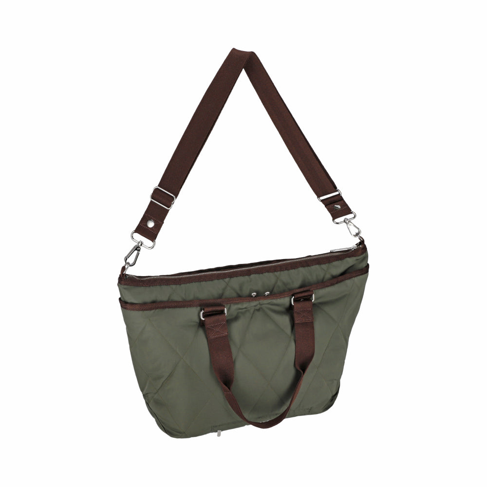 QUILT ZIP TOTE 壓紋拉鍊托特包 - 橄欖綠菱格壓紋