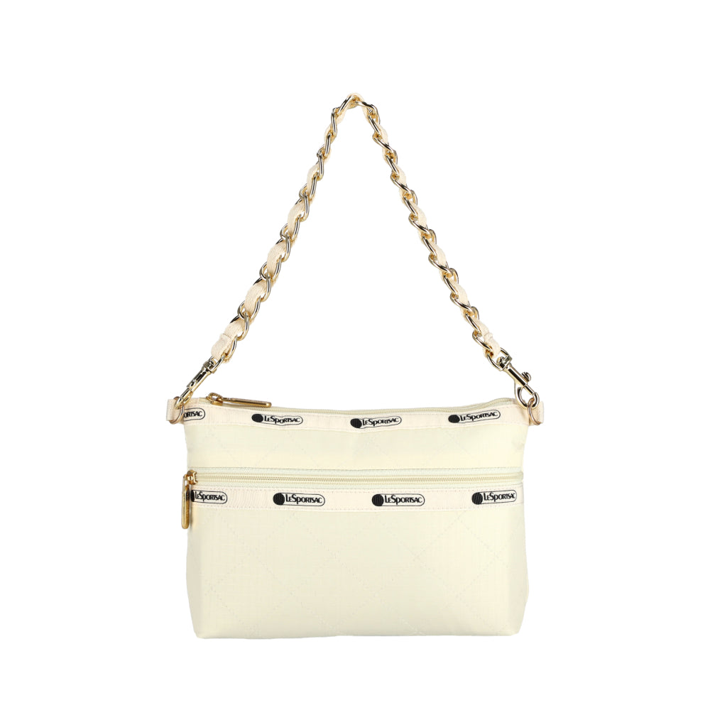 CHAIN COSMETIC CLUTCH 鏈袋化妝隨身包 - 沙丘白菱格壓紋