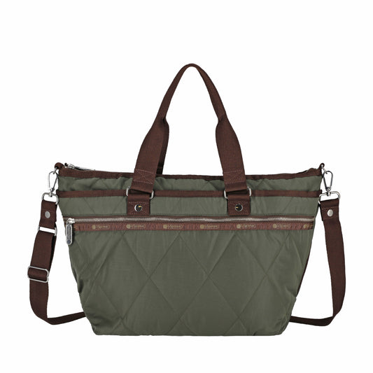 QUILT ZIP TOTE 壓紋拉鍊托特包 - 橄欖綠菱格壓紋