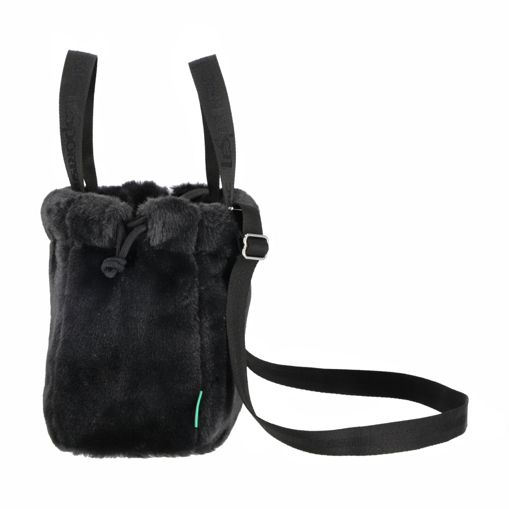 FUR DRAWSTRING TOTE 毛絨束口斜背包 - 經典黑