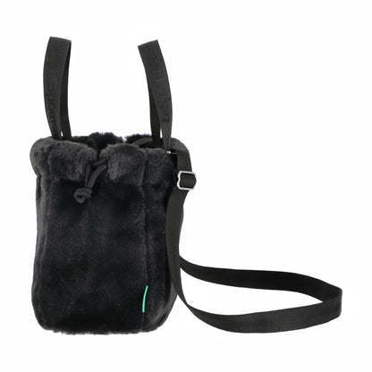 FUR DRAWSTRING TOTE 毛絨束口斜背包 - 經典黑