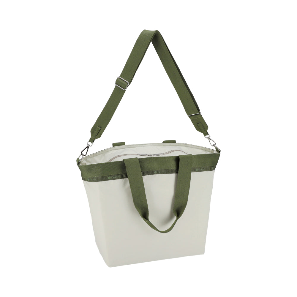 LG BUCKET TOTE 大型手提斜背兩用方形包 - 銀樺樹/橄欖綠撞色