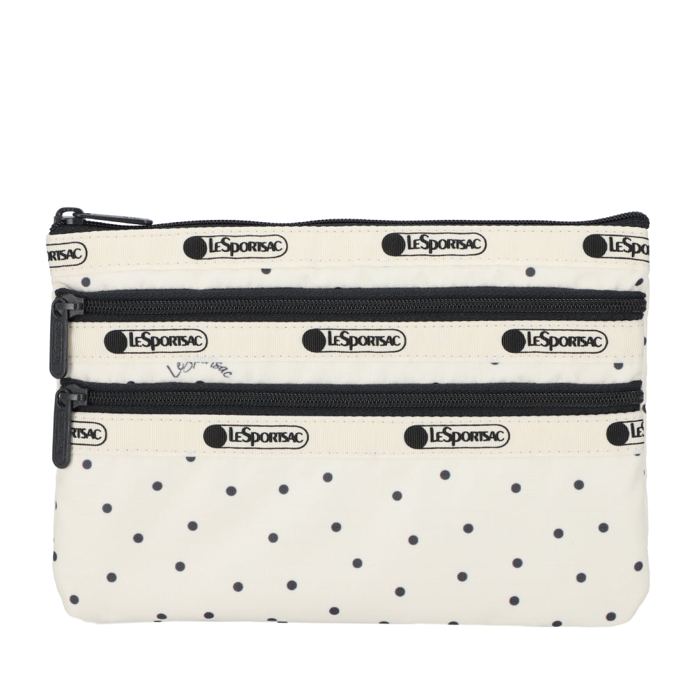 3-ZIP COSMETIC 三層拉鍊化妝包 - 水玉點點