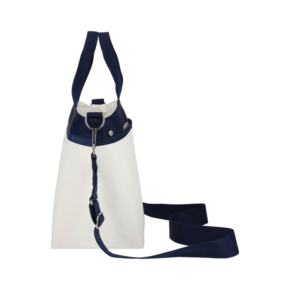 BUCKET TOTE 手提斜背兩用方形包 - 糖霜白/海軍藍撞色