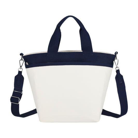 BUCKET TOTE 手提斜背兩用方形包 - 糖霜白/海軍藍撞色