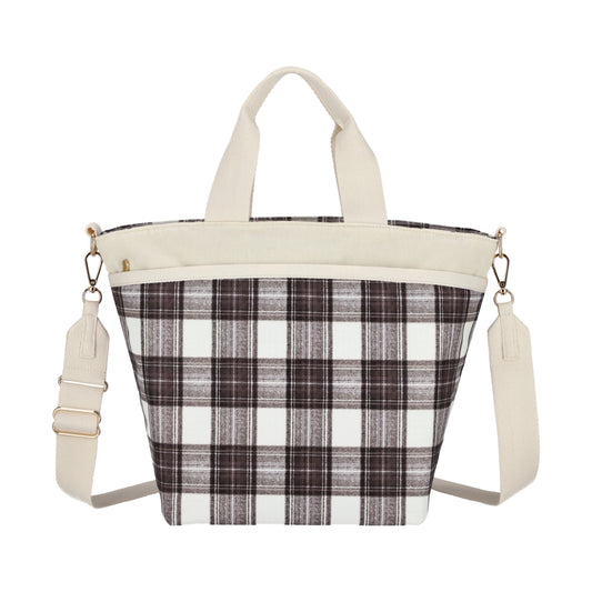 BUCKET TOTE 手提斜背兩用方形包 - 蘇格蘭塔坦/燈芯絨