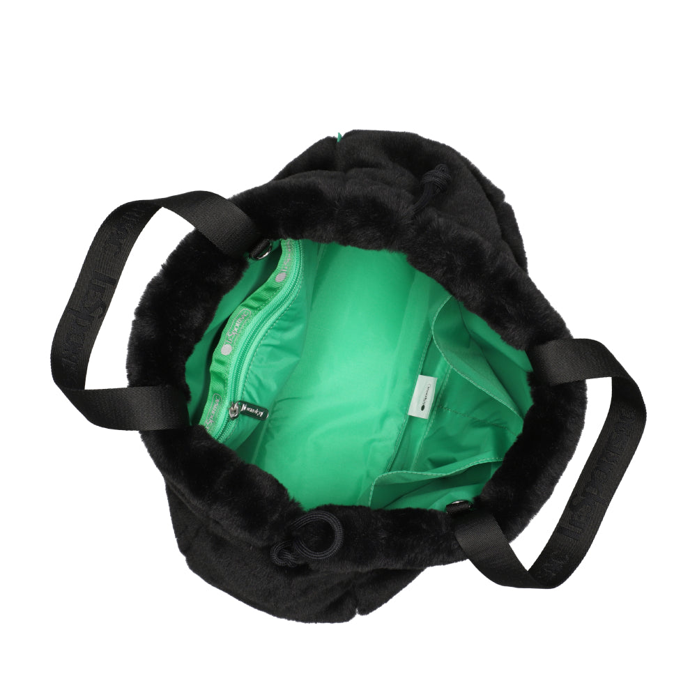 FUR DRAWSTRING TOTE 毛絨束口斜背包 - 經典黑