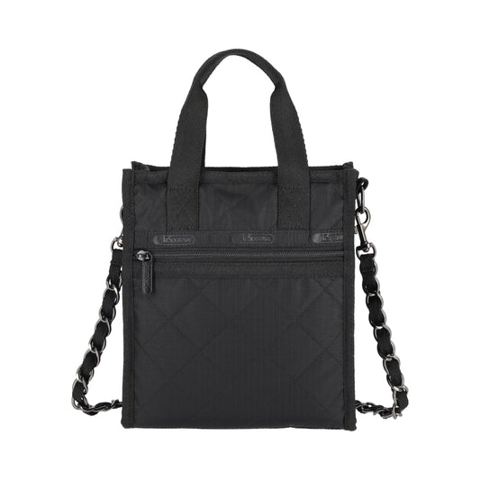 CHAIN MINI N/S TOTE 迷你鏈袋托特包 - 曜石黑菱格壓紋